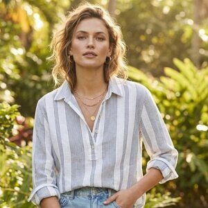 Eddie Bauer Striped Button Front Shirt with Pockets (XS)